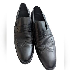 Sarar, Wingtip Black Leather Men's Loafers,Size 42